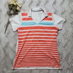 Nike‎ Tour Performance DriFit Golf Orange White Short Sleeve VNeck Polo Top L